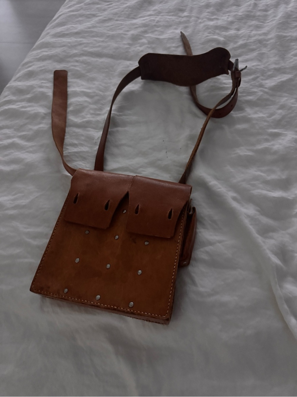Brown Leather Crossbody Bag with Stud Accents
